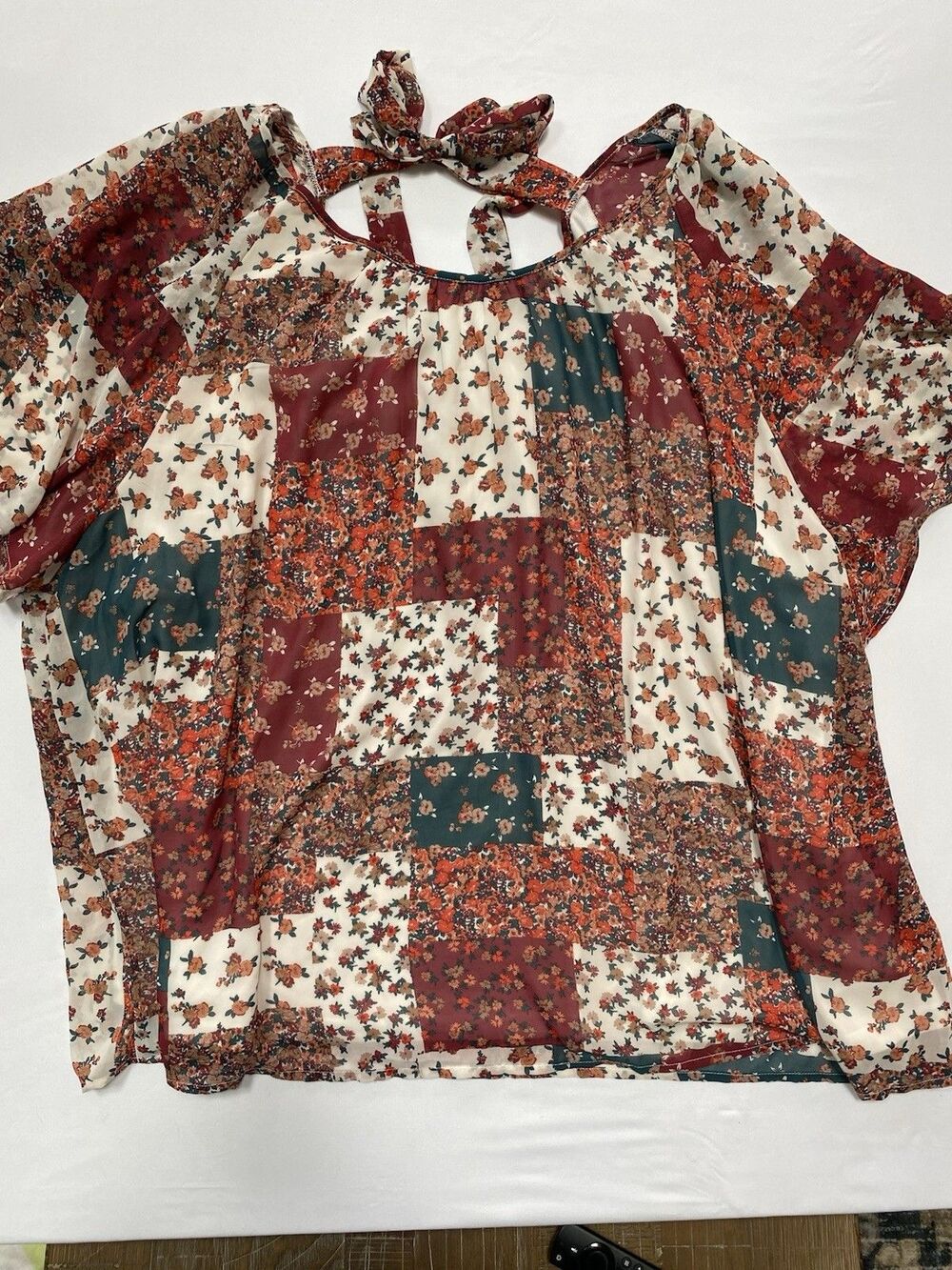 BloomChic Plus Size 30 Floral Patchwork Chiffon Tie Back Blouse NWT Cottagecore